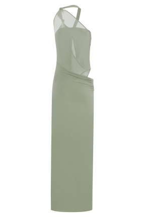 Edwina Knotted Mesh Maxi Dress - Sage