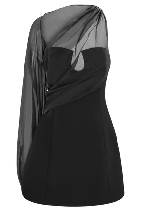 Effie Organza One Sleeve Mini Dress - Black