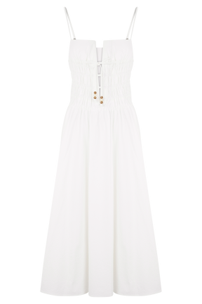 Elias Shirred Cotton Midi Dress - White