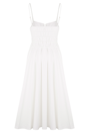Elias Shirred Cotton Midi Dress - White