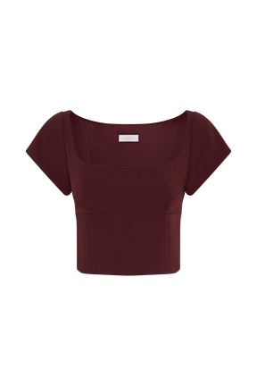Ellis Cap Sleeve Longline Suiting Top - Mahogany