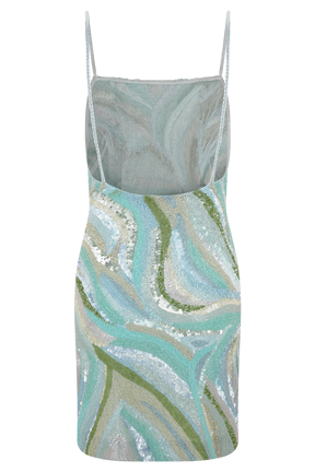 Eloise Hand Beaded Mini Dress - Blue Swirl Print
