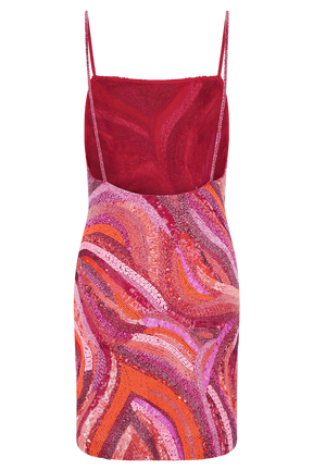 Eloise Hand Beaded Mini Dress - Pink Swirl Print