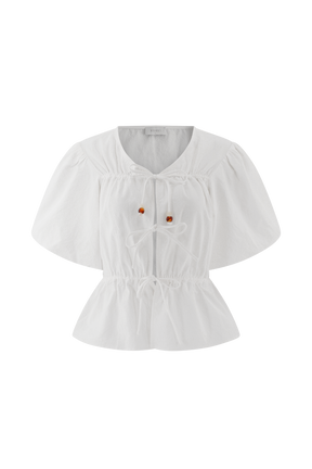 Emilie Puff Sleeve Cotton Top - White