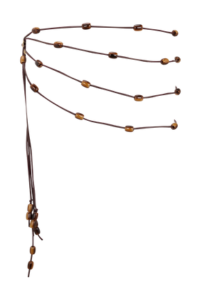 Enid Faux Leather Beaded Belt - Chocolate