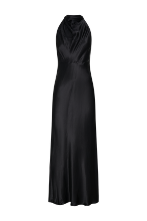 Esther Iridescent Satin Cowl Maxi Dress - Black