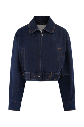 Fallon Cropped Denim Jacket - Indigo Blue