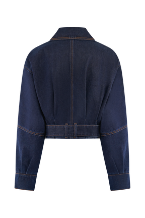 Fallon Cropped Denim Jacket - Indigo Blue