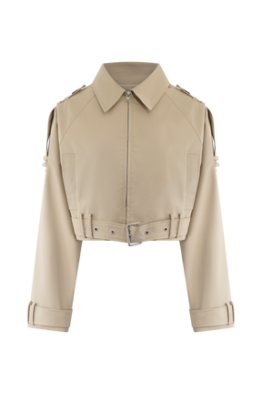Frank Cropped Collared Jacket - Camel