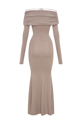 Georgiana Off Shoulder Knit Midi Dress - Stone Marle