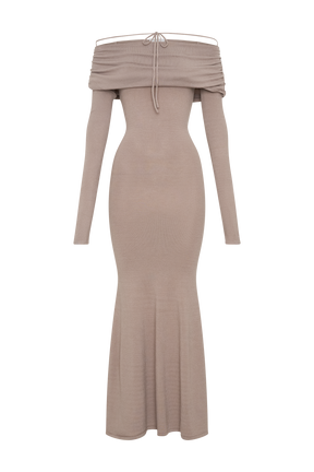 Georgiana Off Shoulder Knit Midi Dress - Stone Marle