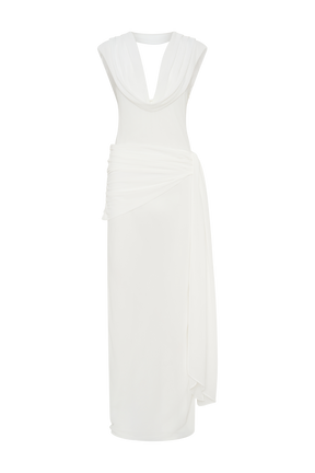 Giulia Chiffon Draped Maxi Dress - White