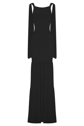 Haille Knit Chiffon Maxi Dress - Black