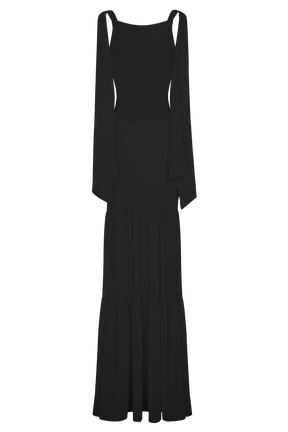 Haille Knit Chiffon Maxi Dress - Black