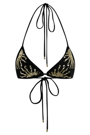 Huntleigh Crochet Bikini Top - Black & Gold Sunshine Print