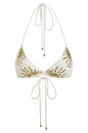 Huntleigh Crochet Bikini Top - White & Gold Sunshine Print