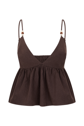 Janayia Cotton Beaded Top - Dark Espresso