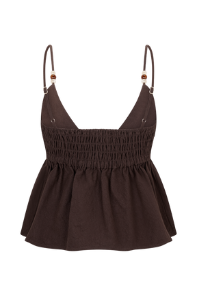 Janayia Cotton Beaded Top - Dark Espresso