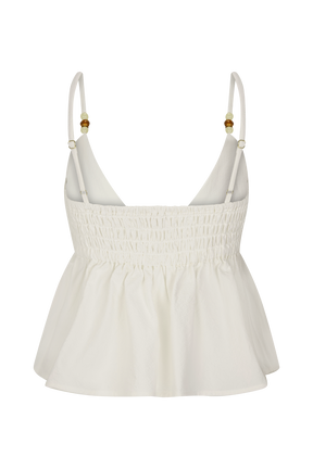 Janayia Cotton Beaded Top - White