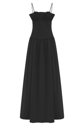 Janis Cotton Frill Maxi Dress - Black