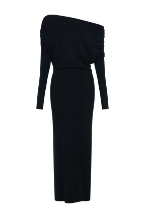 Jessie Cowl Neck Knit Midi Dress - Black