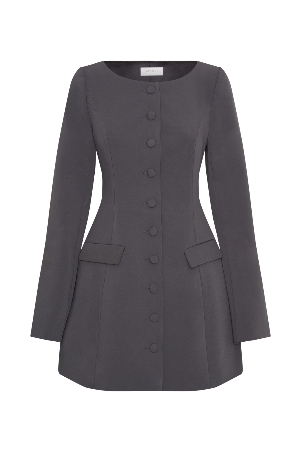 Jolie Boat Neck Suiting Mini Dress - Charcoal Grey