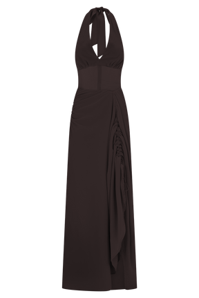 Jonna Chiffon And Mesh Maxi Dress - Dark Chocolate