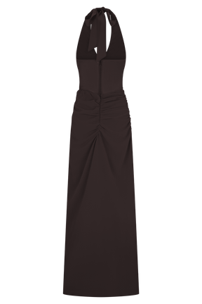 Jonna Chiffon And Mesh Maxi Dress - Dark Chocolate