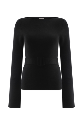 Justine Belted Knit Top - Black