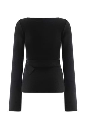 Justine Belted Knit Top - Black