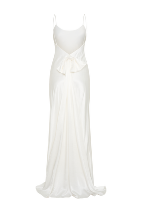 Kailey Low Back Maxi Dress With Detachable Bow Train - White