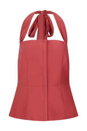 Kallie Linen Peplum Halter Top - Burnt Rose