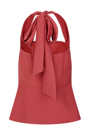 Kallie Linen Peplum Halter Top - Burnt Rose