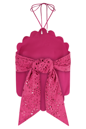 Kensley Broderie Halter Top - Dragonfruit