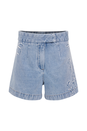 Kylee Embroidered Shorts - Mid Blue