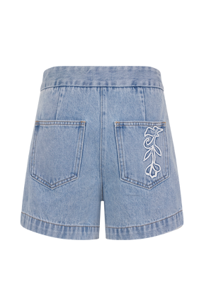 Kylee Embroidered Shorts - Mid Blue