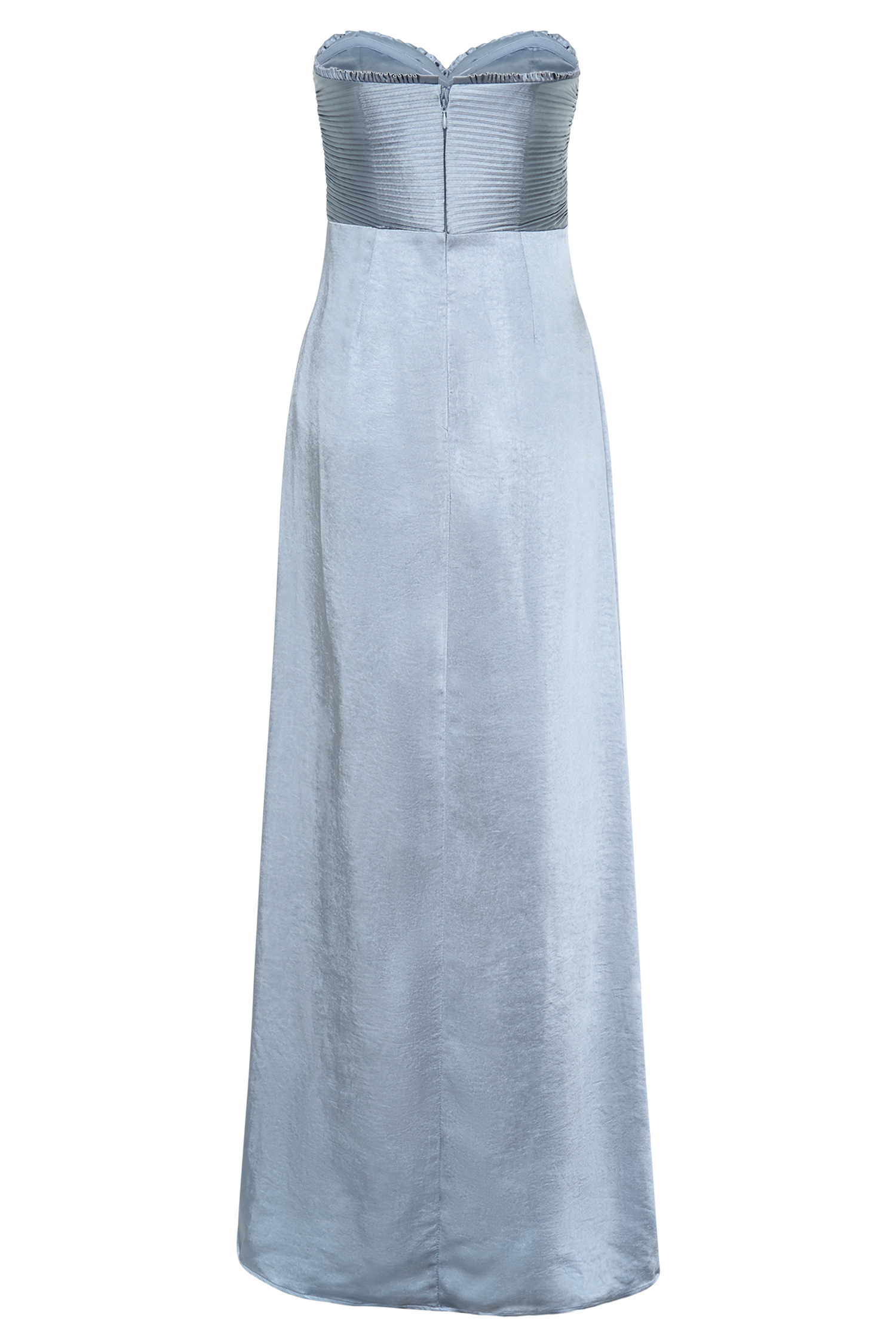 Larissa Satin Maxi Dress With Ruched Petals - Frosted Blue