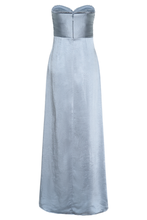 Larissa Satin Maxi Dress With Ruched Petals - Frosted Blue