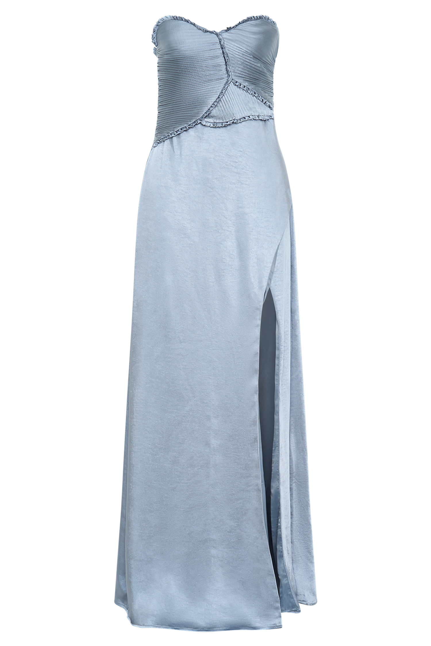 Larissa Satin Maxi Dress With Ruched Petals - Frosted Blue