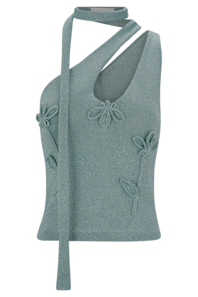 Leone One Shoulder Metallic Knit Top - Aqua