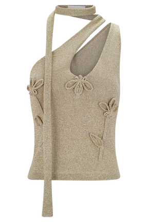 Leone One Shoulder Metallic Knit Top - Gold
