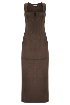 Liam Faux Suede Maxi Dress - Dark Chocolate
