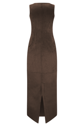 Liam Faux Suede Maxi Dress - Dark Chocolate