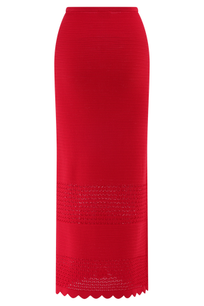 Madeline Scallop Knit Midi Skirt - Red