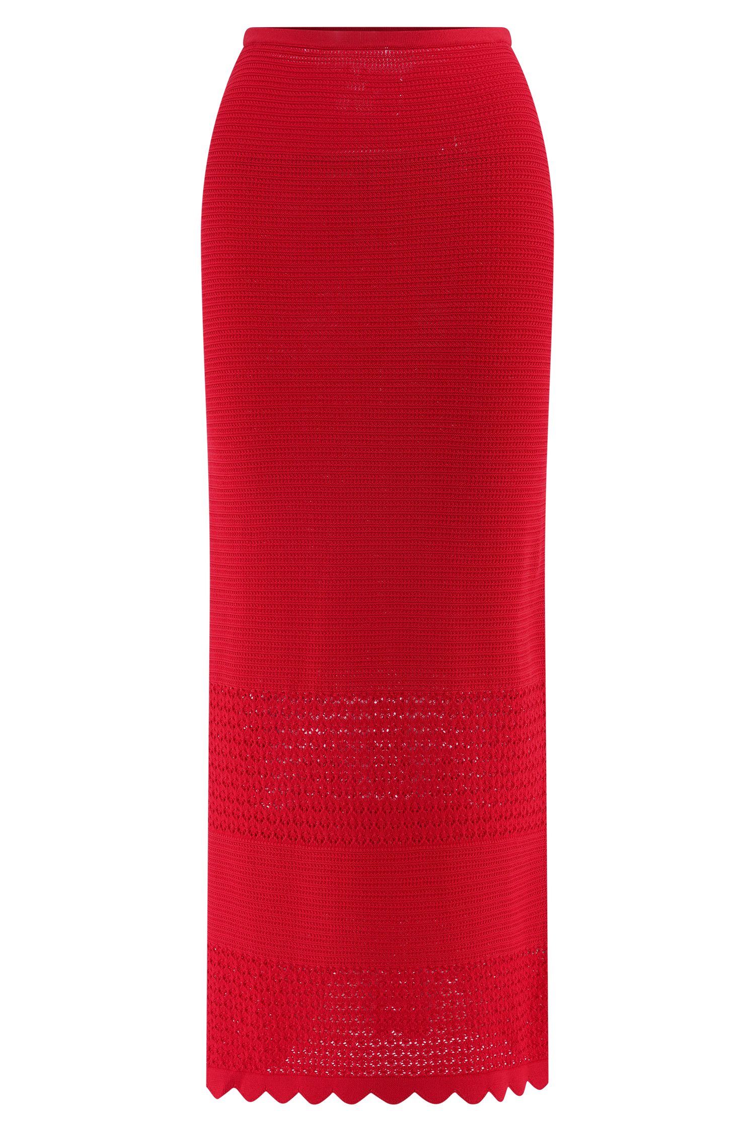 Madeline Scallop Knit Midi Skirt - Red