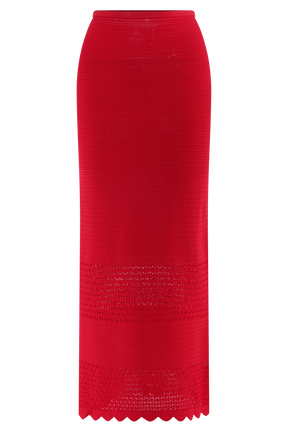 Madeline Scallop Knit Midi Skirt - Red