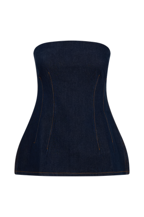 Madelyn Strapless Longline Denim Top - Indigo Blue