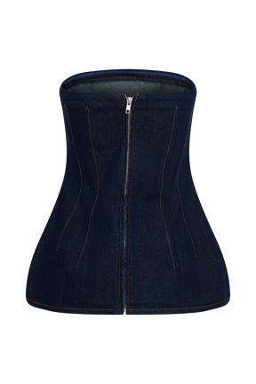 Madelyn Strapless Longline Denim Top - Indigo Blue