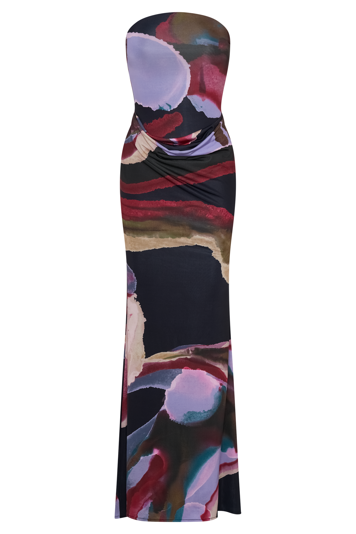 Madison Strapless Slinky Maxi Dress - Multi Fluid Reverie Print