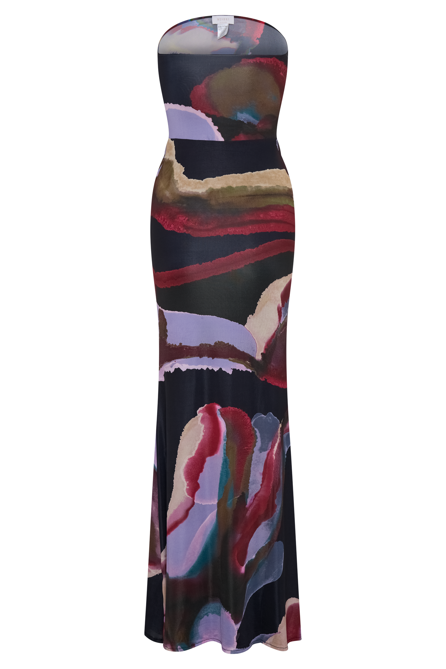 Madison Strapless Slinky Maxi Dress - Multi Fluid Reverie Print